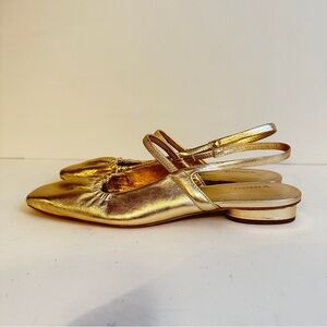 NEW Vince Venice Metallic Leather Champagne Gold Women's Slingback Flats Sz 8.5M